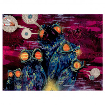 Signeret art print med 5 fugle Plakat med 5 fugle